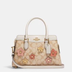 Coach Mini Darcie Carryall In Signature Canvas With Floral Applique